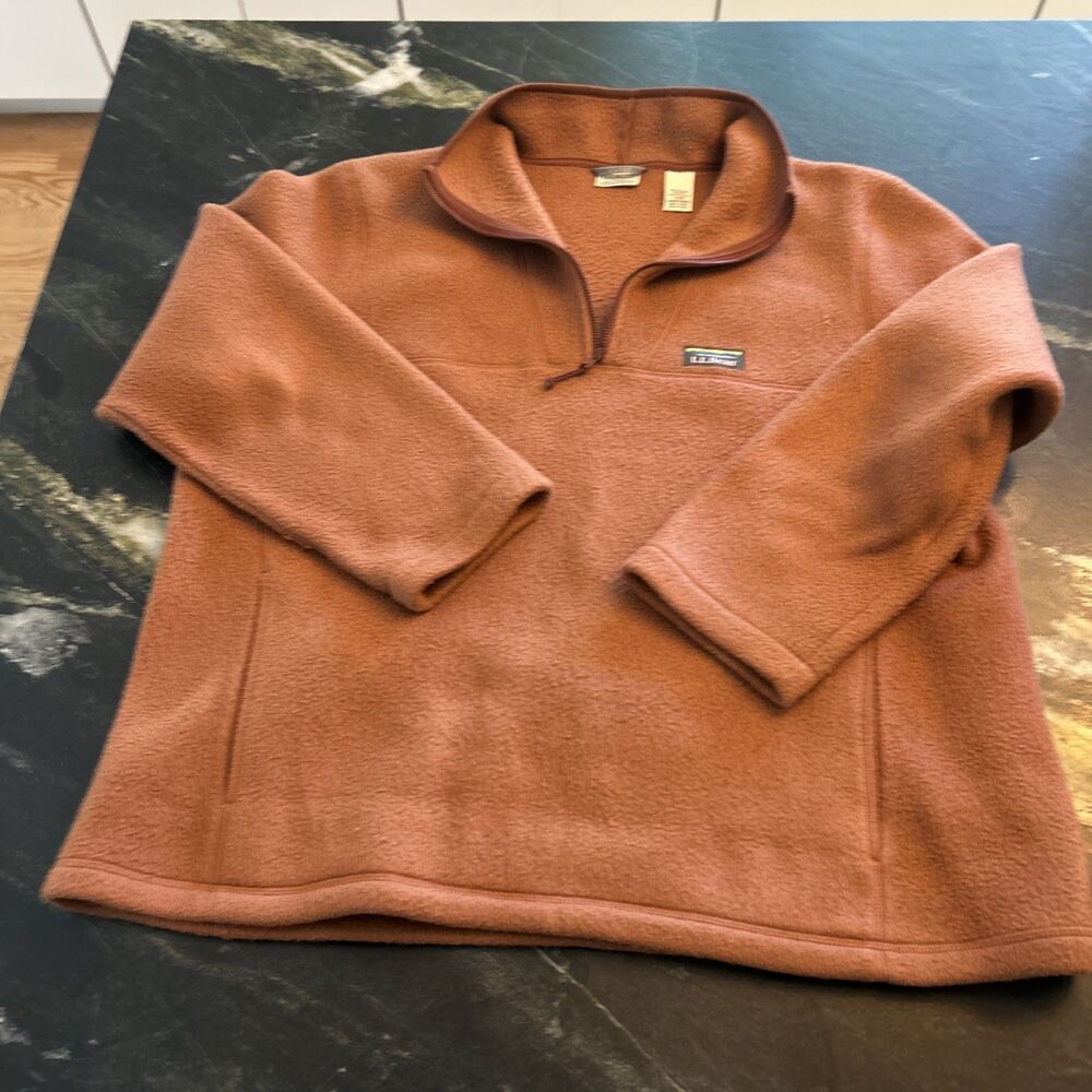 LL Bean Fleece Pullover Burnt Orange Quarter Zip 511605 - Mens Size XL